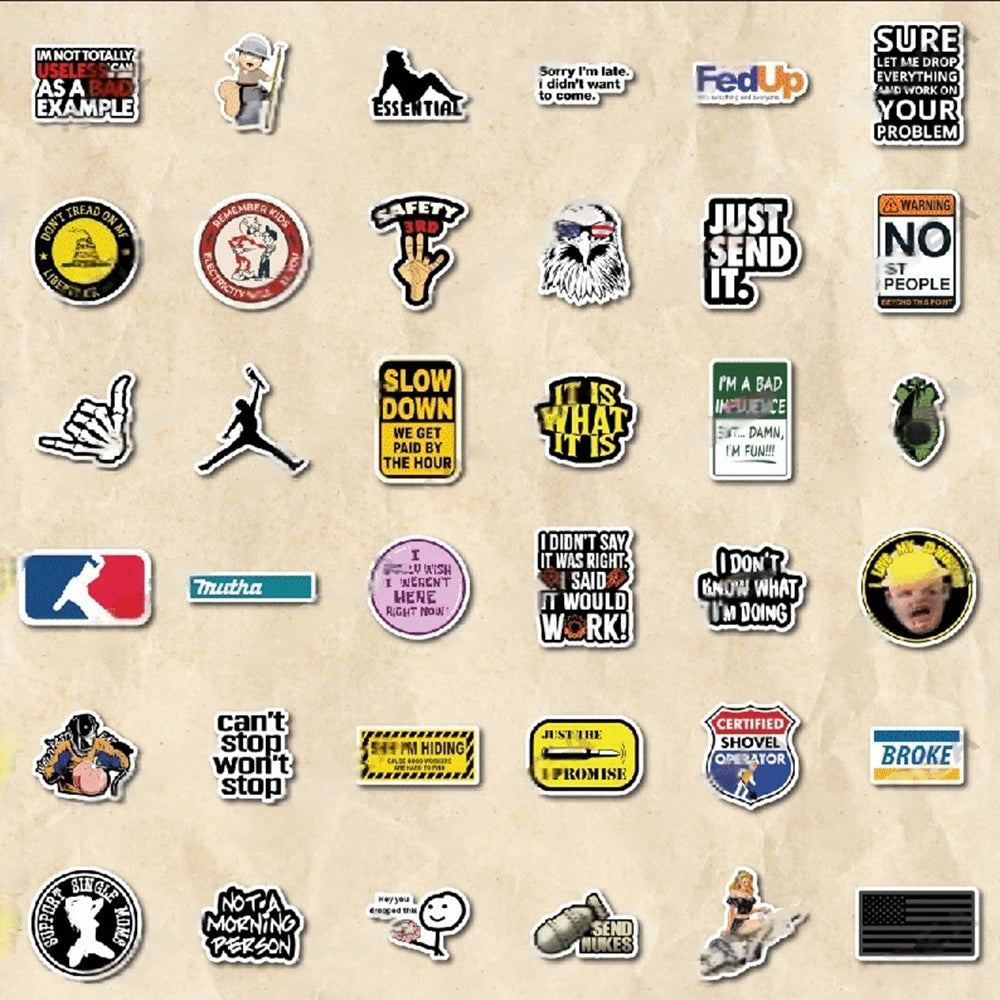 170PCS Hard Hat Theme Sign Cool Sticker Construction Workers Helmet Motorcycle Car Tools Laptop Bicycle Gift Funny Stickers
