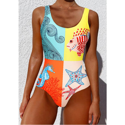 2026 New Printed One-piece Swimsuit Classic Printed Lace Up Swimsuit Women's Push Up Flower One-piece Suit Beach Wear For Female