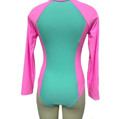 New Patchwork One-Piece Swimsuit Long Sleeve Swimwear Sports Backless Women's Swimming Bathing Suit Beach Wear Bather Surfing