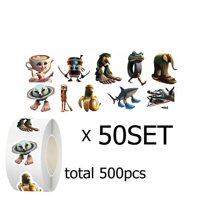 500pcs/Roll Italian Brainrot Stickers Funny AI Abstract TungTungSahur Tralalero Package Sealing DIY PVC Laptop Decals