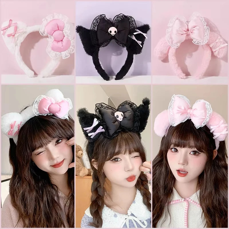 Sanrio Washing Face Headband Hello Kitty Kuromi Melody Plush Hair Accessories Cartoon Hair Hoop Lolita Style Sweet Headdress