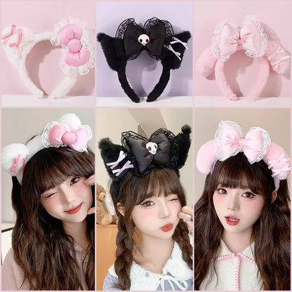 Sanrio Washing Face Headband Hello Kitty Kuromi Melody Plush Hair Accessories Cartoon Hair Hoop Lolita Style Sweet Headdress