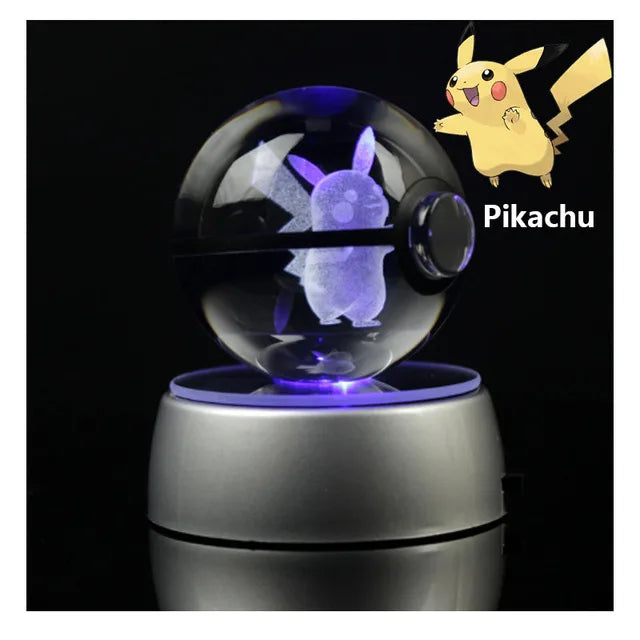 Anime Pokemon 3D Crystal Ball Snorlax Figure Pokeball Engraving Crystal Charizard Model with LED Light Base Kids Gift ANIME GIFT