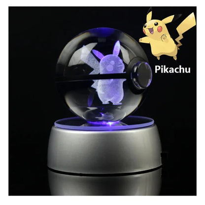 Anime Pokemon 3D Crystal Ball Snorlax Figure Pokeball Engraving Crystal Charizard Model with LED Light Base Kids Gift ANIME GIFT