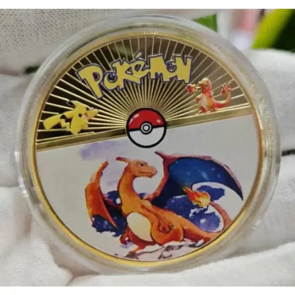 Anime Gold Plated Gold Coin Game Commemorative Coin Pikachu Mewtwo Charizard Gold Coin Game Collection childrens gift