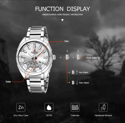 NAVIFORCE Classic Casual Watch for Men Stainless teel Sport Waterproof Male Watches Quartz Date Display Clock  Relogio Masculino