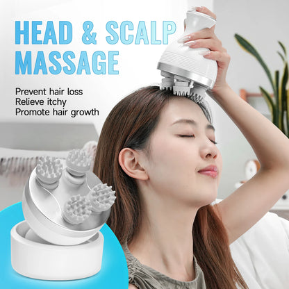 Electric Smart Head Massager Body Massage Neck Deep Tissue Kneading TYPE-C Wireless Waterproof Mini Scalp Massager  Stress Relax
