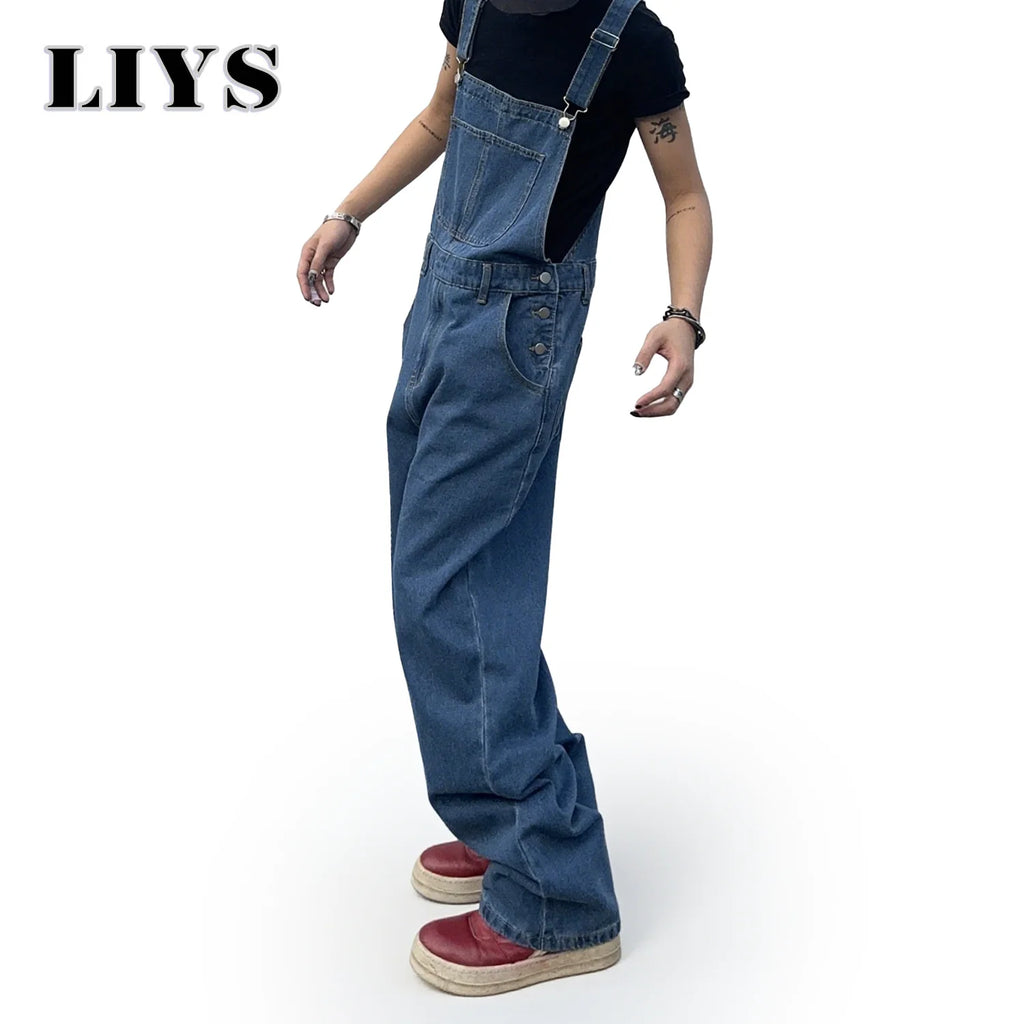 Men's Washed Relaxed Denim Overalls