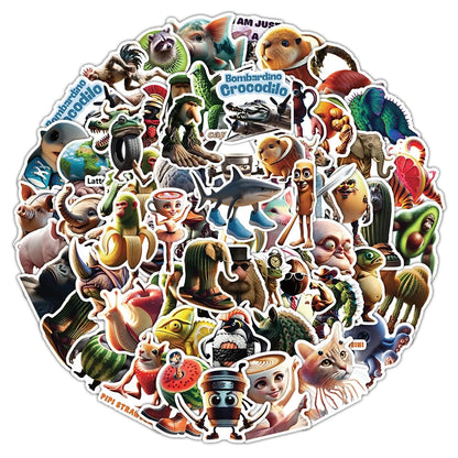 100/50PCS AI Abstract Brainrot Abstract Stickers Fun Tung Tung Sahur Italian Brainrot Graffiti Decals DIY Scrapbook Laptop Bike