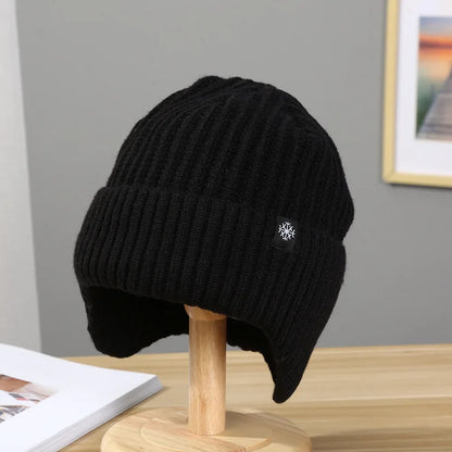 Men Winter Knitted Hat Plush Warmth Peaked Cap Outdoor Earmuff Casual Fashion Faux Fur Lined Hooded Hats Cycling Ear Protection