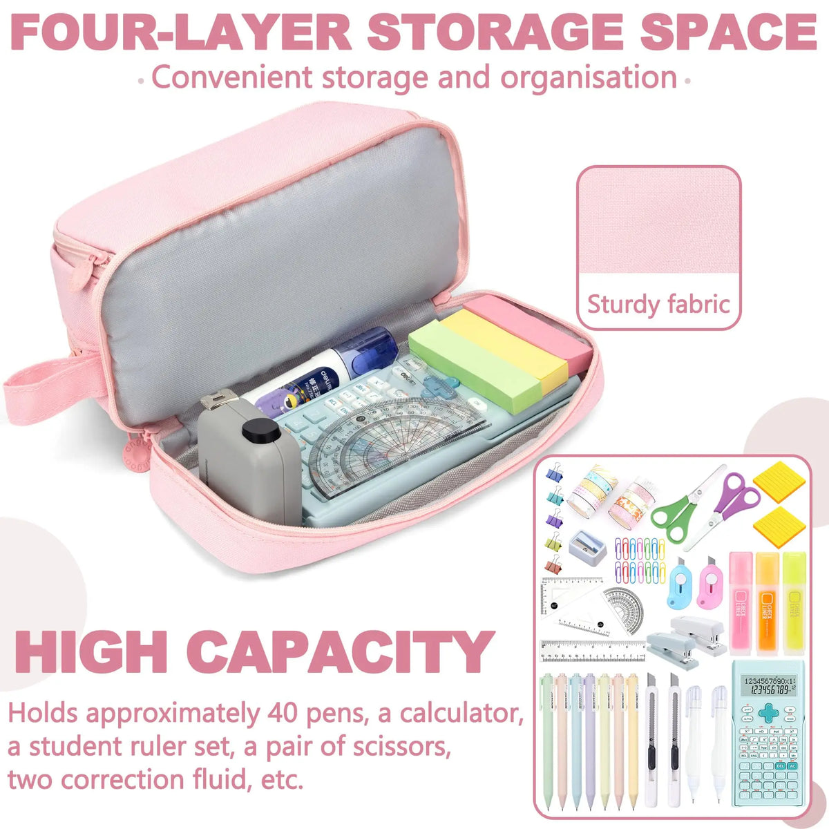 Large-Capacity Portable Pencil Case Minimalist Multi-Compartment Pencil Case Stationery Organizer Desktop Storage Pouch