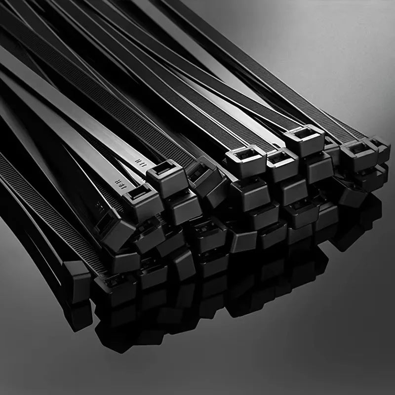 100pcs Black Cable Ties High Tensile Strength, Uv Resistant, Self-Locking For Home & Office Cord Management