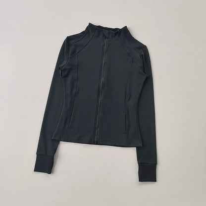 Outdoor Sports Long Sleeved Women Slim Yoga Clothes Quick Dry Zipper Cardigan Stand Up Collar Jacket Running Fitness Jacket Top
