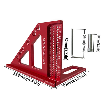 3D Multi-Angle Woodworking Square Protractor, Aluminum Alloy Miter Triangle Ruler T-Type Scriber - 22.5/30/45/60/67.5/90 Degree