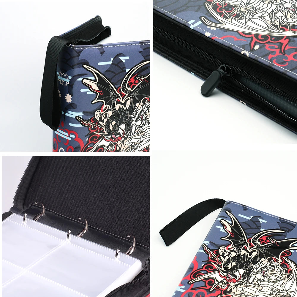400PCS Card Album Binder Sleeves with Zipper PTCG Yugioh TCG 4-Pocket Trading Card Collection Card Holder Toys Gift