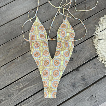 2026 New High Quality Elegant One Piece Swimsuit And Skirt Print Deep-V Lace-up Women Bikini Set Swimwear Party Bathing Suit