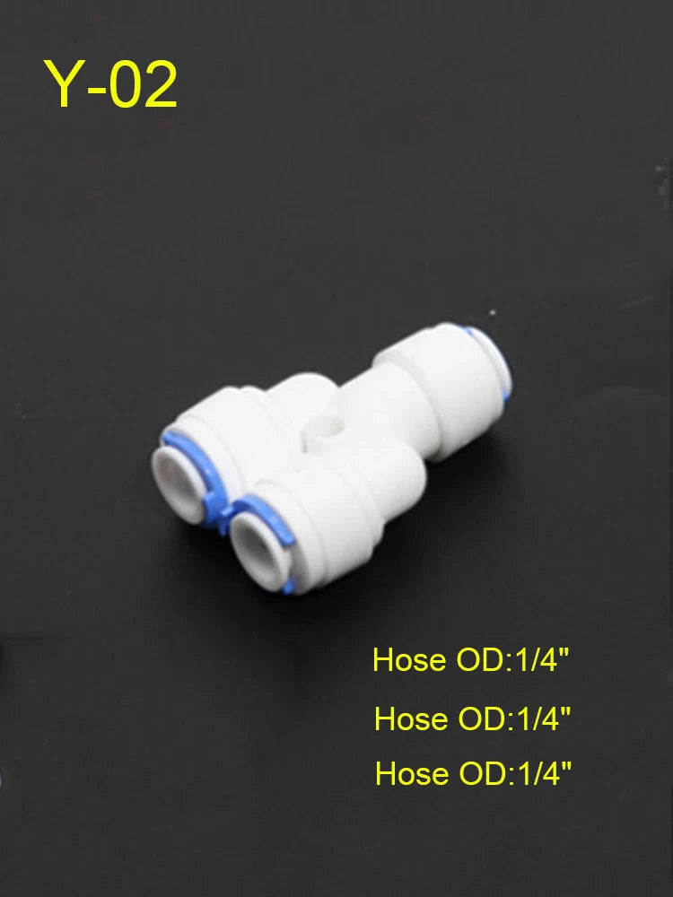Reverse Osmosis Quick Coupling 1/4" 3/8" OD Hose Connection Tee Y Connector 2 Way Straight RO Water Plastic Pipe Fitting