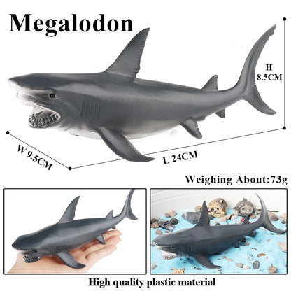 Oenux Savage Marine Sea Life Megalodon Action Figure Classic Ocean Animals Big Shark Fish Model PVC Collection Toy For Kids Gift