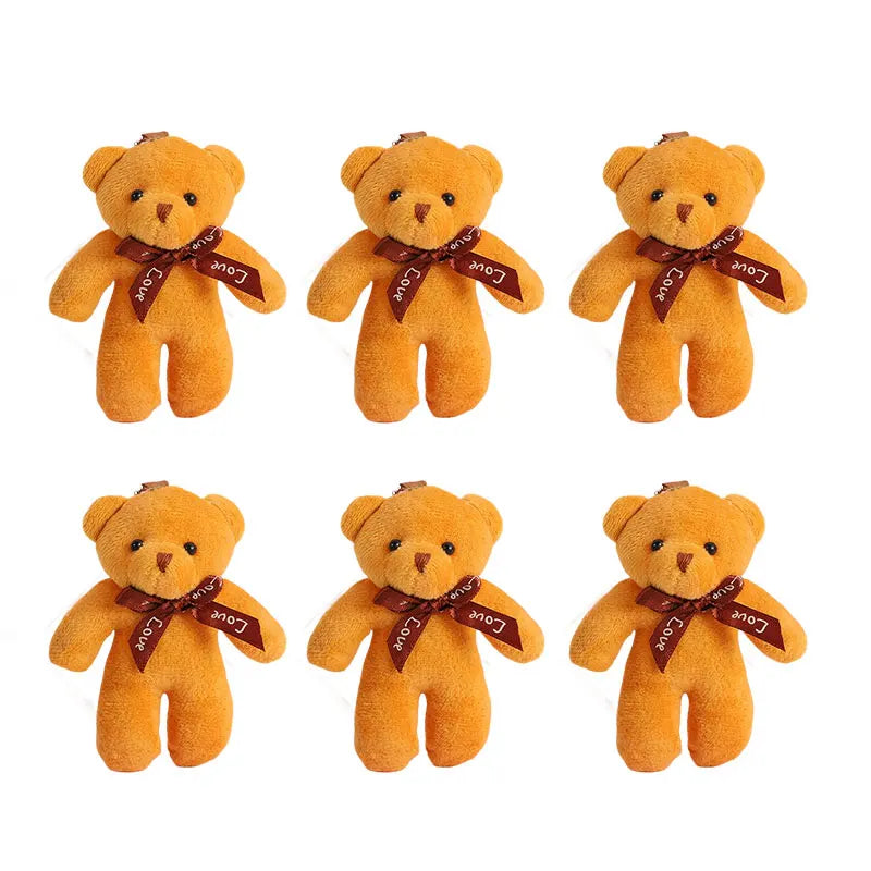 6/12pcs Mini Bear Plush Keychain Colorful Bear Stuffed Toy School Bag Pendant Teddy Doll Graduation Party Supplies Wedding Gift