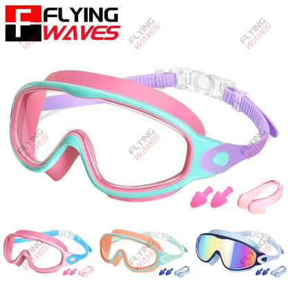 Colorful Kids Swim Goggles Wide Vision Anti-UV Anti-Fog No Leak Pool Swimming Accessories for Boys Girls Youth Toddler Age 3-15