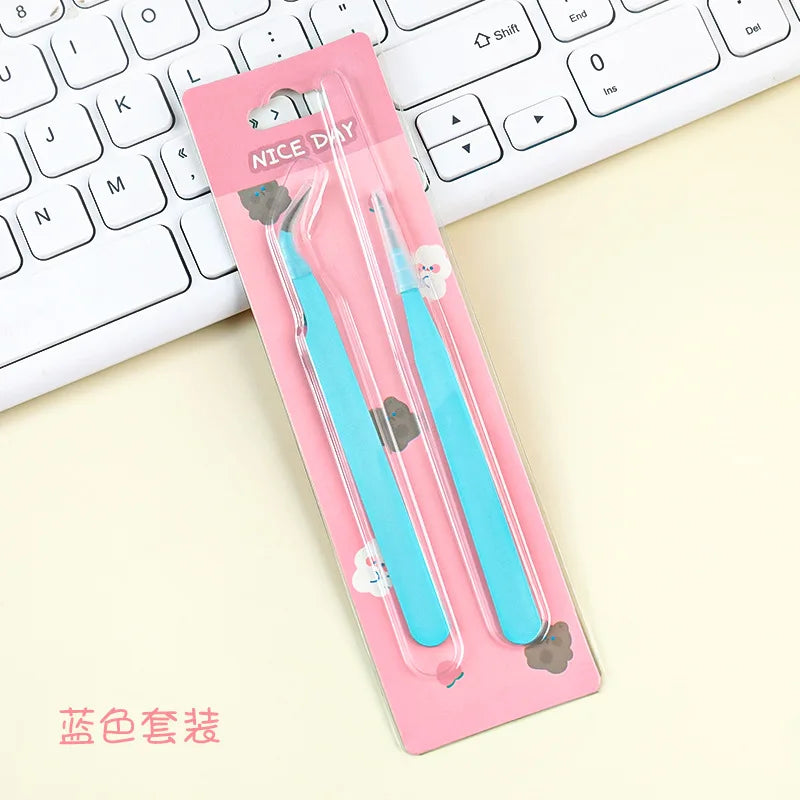 1 pair of tweezers set, single elbow tweezers, hand account stickers, picking tool, multifunctional color clip