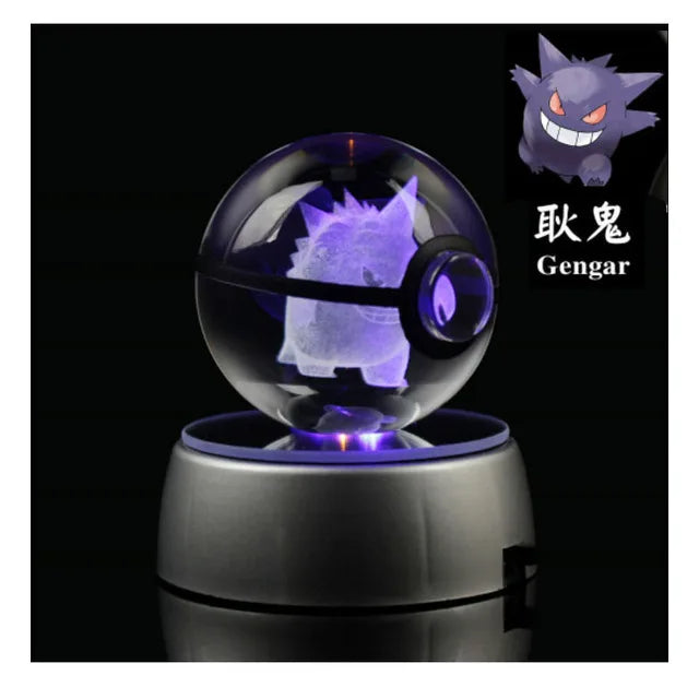 Anime Pokemon 3D Crystal Ball Snorlax Figure Pokeball Engraving Crystal Charizard Model with LED Light Base Kids Gift ANIME GIFT