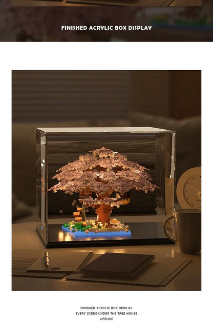 DIY Purple Romantic Cherry Blossom Flower Pink Tree House Assembly Building Blocks Classic Model Miniature Bricks Sets Kid Gifts