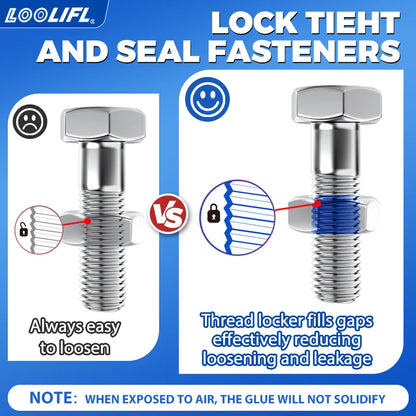 LOOLIFL Blue Thread Locker 243 Nuts-Bolts Locker, Screw Adhesive Lock Tight Seal Fasteners Anaerobic Curing Metal Glue,Rustproof