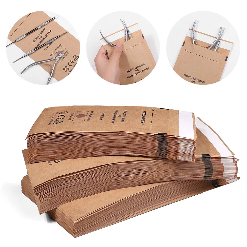 50/100Pcs Kraft Paper Bag Disposable Sterilization Disinfection Bag Nail Tools Sterilizer Manicure Bags sterilization Pouch