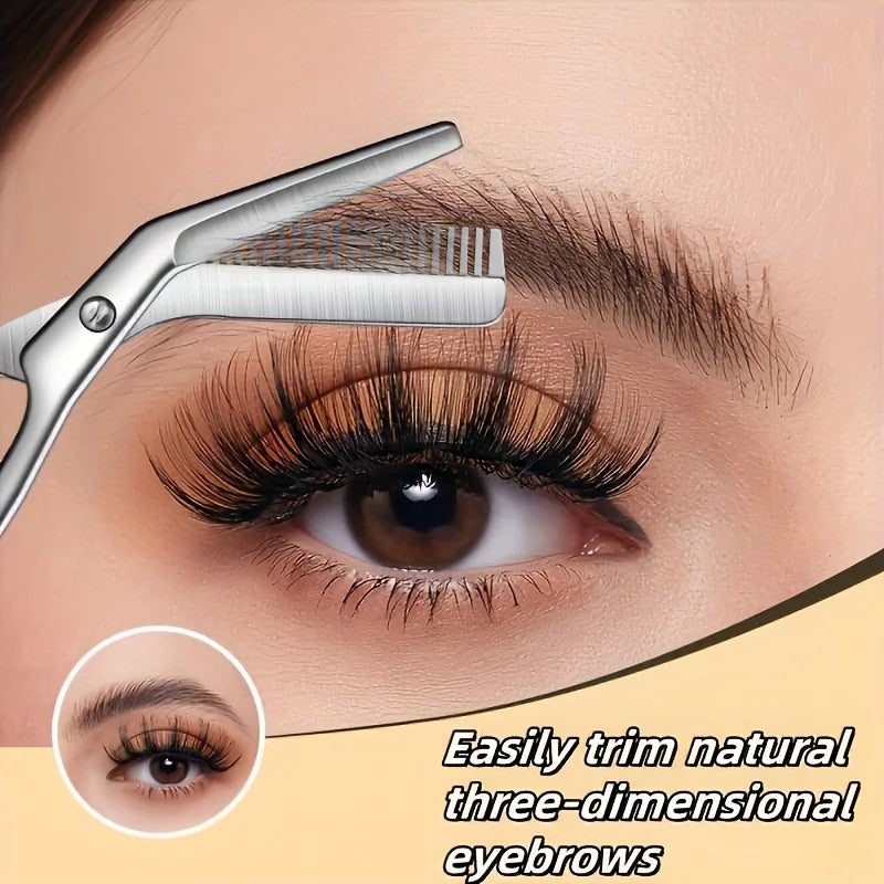 Professional Stainless Steel Eyebrow Scissors with Comb Teeth and Tweezers-Style Tip Heavy-Duty Sharp Blades Serrated Edge