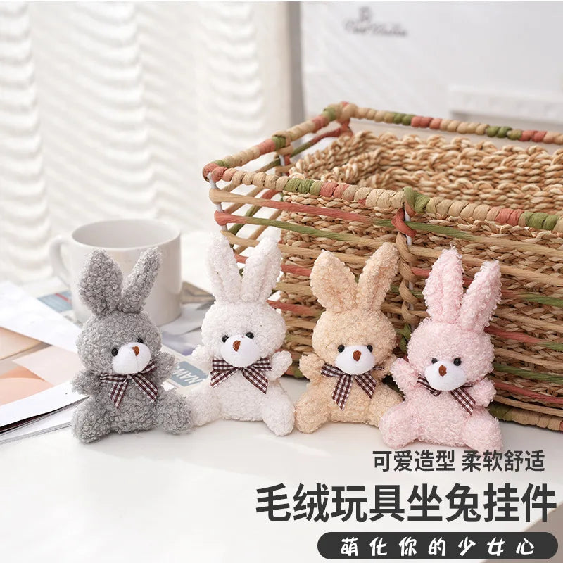 10cm Soft Stuffed rabbit Plush Toys Mini Bow-tie sitting bunny Dolls Small Gift for Party Wedding Keychain Pendant Teddy Doll