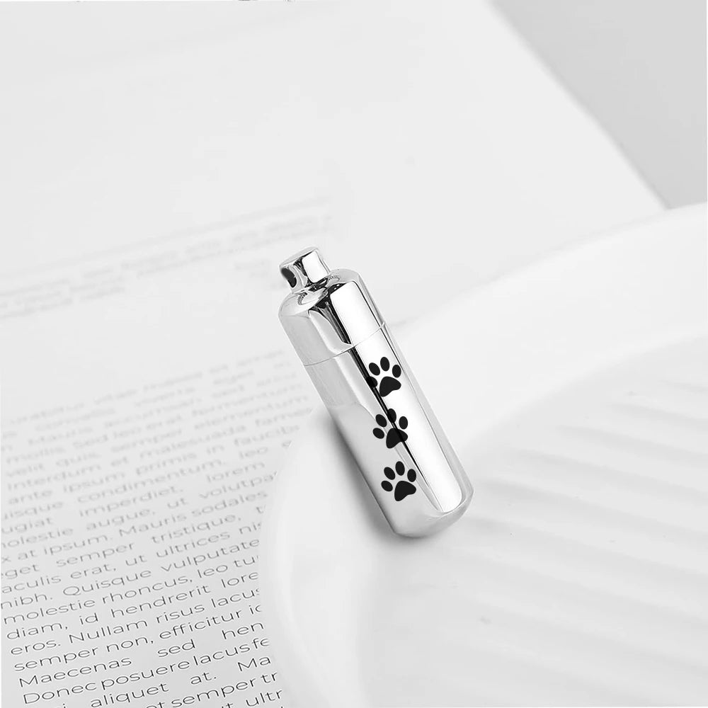 Pet Paws Ashes Jewelry Cremation Urn Memorial Pendant Necklace Aluminum Alloy Cylinder Ashes Jewelry for Ashes Women Men