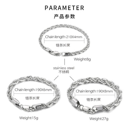 4/6/8mm Stainless Steel Bracelets For Men Women Gold Color Twisted Rope Link Chain Bracelets On the Hand Jewelry Gifts