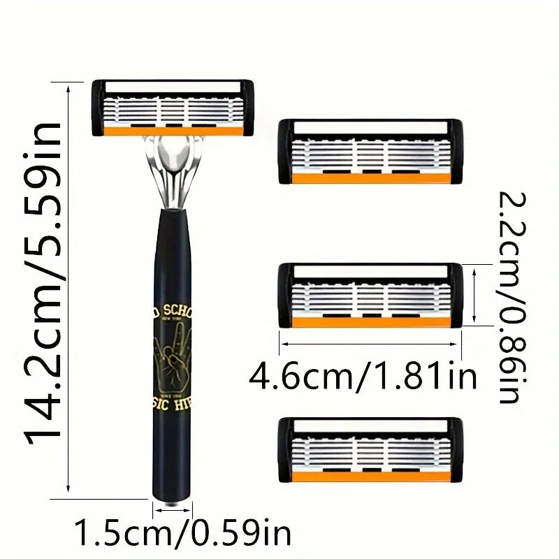 New Stainless Steel Manual Shaver, 6-Layer Razor Blade Reusable, Retro Wet Scratch Resistant Hair Removal Blade