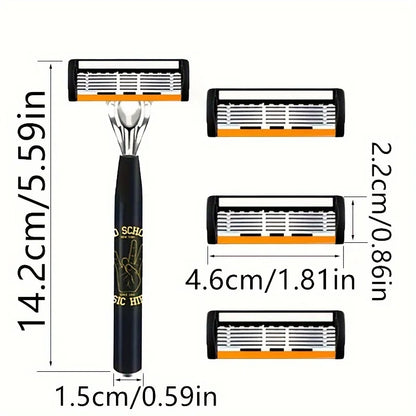 New Stainless Steel Manual Shaver, 6-Layer Razor Blade Reusable, Retro Wet Scratch Resistant Hair Removal Blade