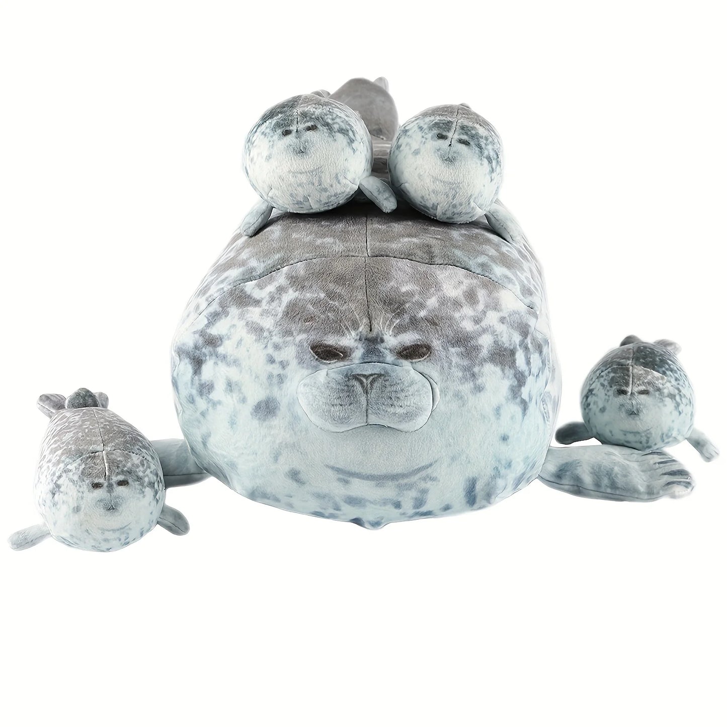 40cm Plush Blob Seal Pillow Mother with Four Kids Seal Chubby 3D Novelty Sea Lion Doll Stuffed Toy Pillow Gifts for Kids Girls