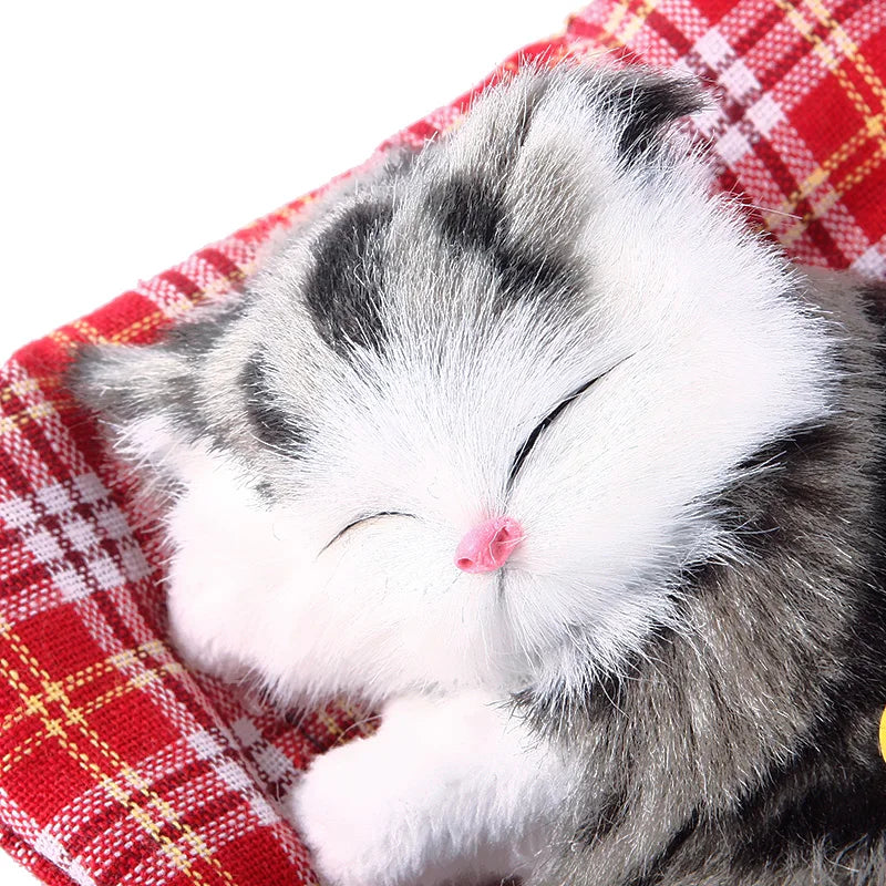 Brand New Simulation Animal Doll Plush Sleeping Cats Toy With Cushion Can Speak Out with Sound Kids Gift Stuffed Desk Ornament