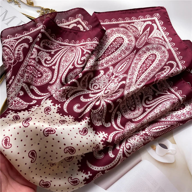 New Paisley Print Small Square Scarf Soft Satin Silk-like Thin Neck Scarf Mature Style Sunscreen Headscarf for Women Decorate