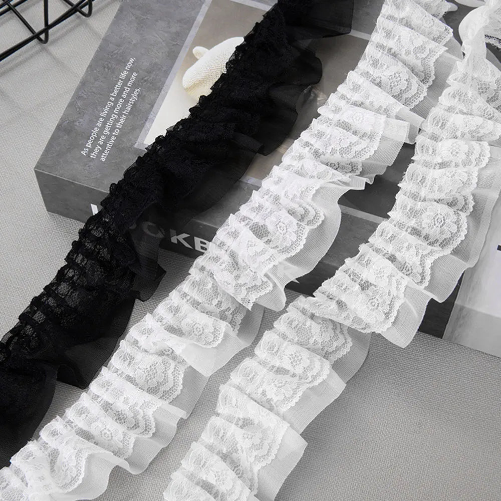 5CM Wide New Double Layers 3D Pleated Chiffon Lace Ruffle Trim Fluffy Dress Pettiskirt Curtains Splicing Cloth Sewing Deocration