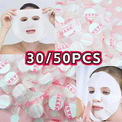 30/50pcs Disposable Compressed Facial Mask Portable Travel Non-woven Face Mask Skin Care Cotton Wrapped Masks Paper
