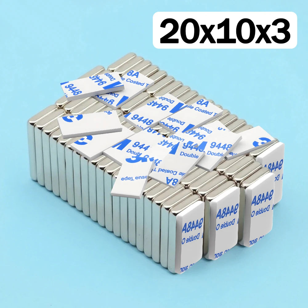 20x10x2 60x10x3mm Super Powerful Block Neodymium Magnet  With double-sided adhesive Magnet N35 Strong Permanent Magnetic imanes