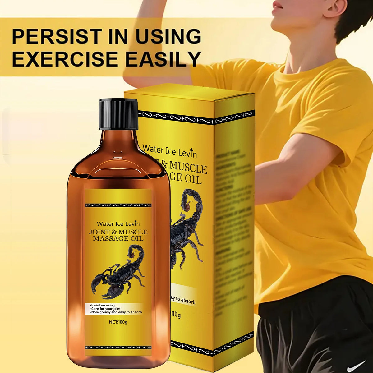 Water Ice Levin Advanced Joint & Muscle Massage Oil - Quick Absorbing, Ultra Lightweight Formula for Total Body Comfort..100G