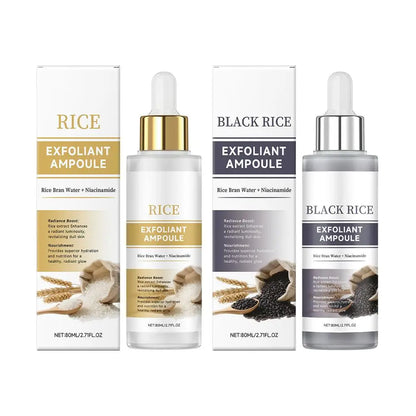Black & White Rice Exfoliant Ampoule, White & Black Rice Exfoliating Essence Serum with Hyaluronic Acid, Deep Hydration Skincare
