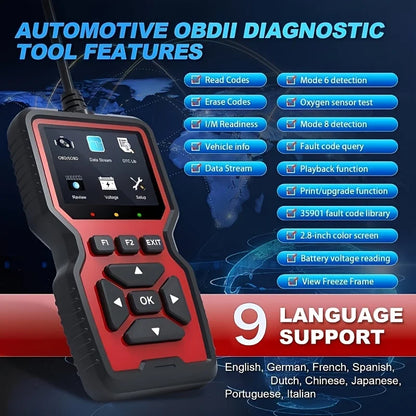 V519 Professional Obd2 Scanner - Usb-Powered Automotive Diagnostic Tool with Real-Time Data Stream, Full-Featured Obd Ii Testing (I/M Ready, Bod2/Eobd), Clears Engine Fault Lights, Reads/Erases Codes for Most Vehicles, Automo