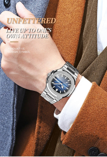 BINBOND sturdy stainless steel strap quartz wristwatches for men luxury luminous waterproof auto date accurate men's watch reloj