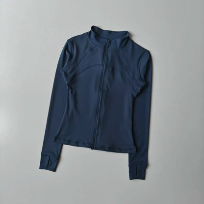 Outdoor Sports Long Sleeved Women Slim Yoga Clothes Quick Dry Zipper Cardigan Stand Up Collar Jacket Running Fitness Jacket Top