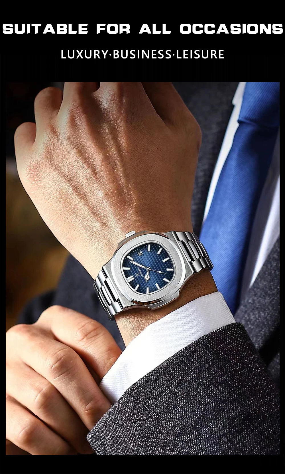 POEDAGAR Fashion Square Quartz Man Clock Waterproof Luminous Date Stainless Steel Watches For Men Luxury Business Men Wristwatch