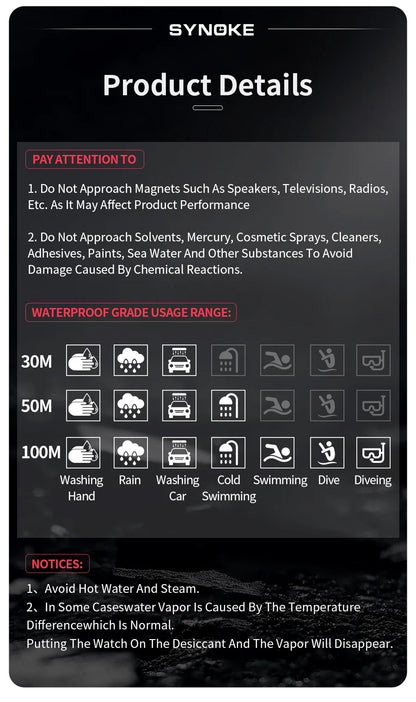 SYNOKE Men Outdoor Sports Multifunctional Waterproof Large Screen Display Luminous LED Digital For Men Fashion Silicon Watch