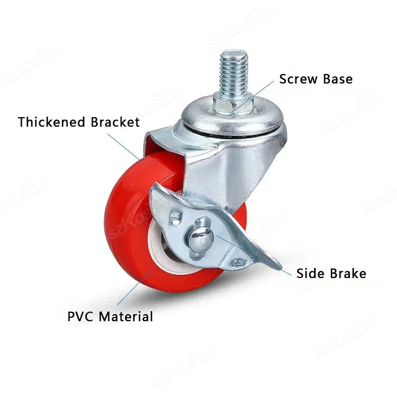 4Pcs Swivel Stem Threaded Casters 1-2 Inch PVC Red Caster Wheel Replacement for Carts Trolley Baby Bed Furniture Cabinet Table