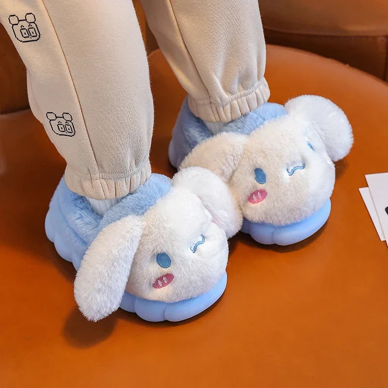 Kawaii Pikachu Figure Cotton Slippers Cover Heel Anime Peripheral Cute Cartoon Flat Autumn/Winter Plush Slippers Christmas Gifts